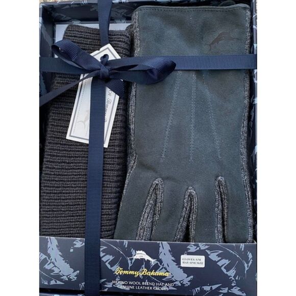 Tommy Bahama Wool Blend Hat & Glove Set Grey Men’s Small/Medium NIB - Picture 1 of 4